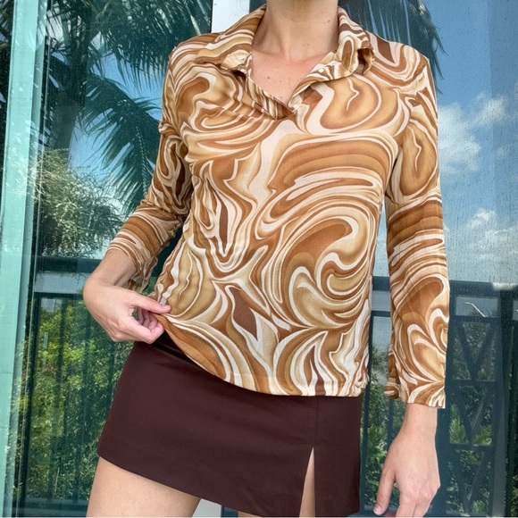 Charlotte Russe Y2K does 70s Brown mesh top - Picture 2 of 8